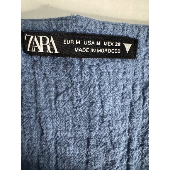 2/$25 ZARA Blue Medium Textured Long Sleeve Romper Double Tie Neck Detail - Picture 2 of 13